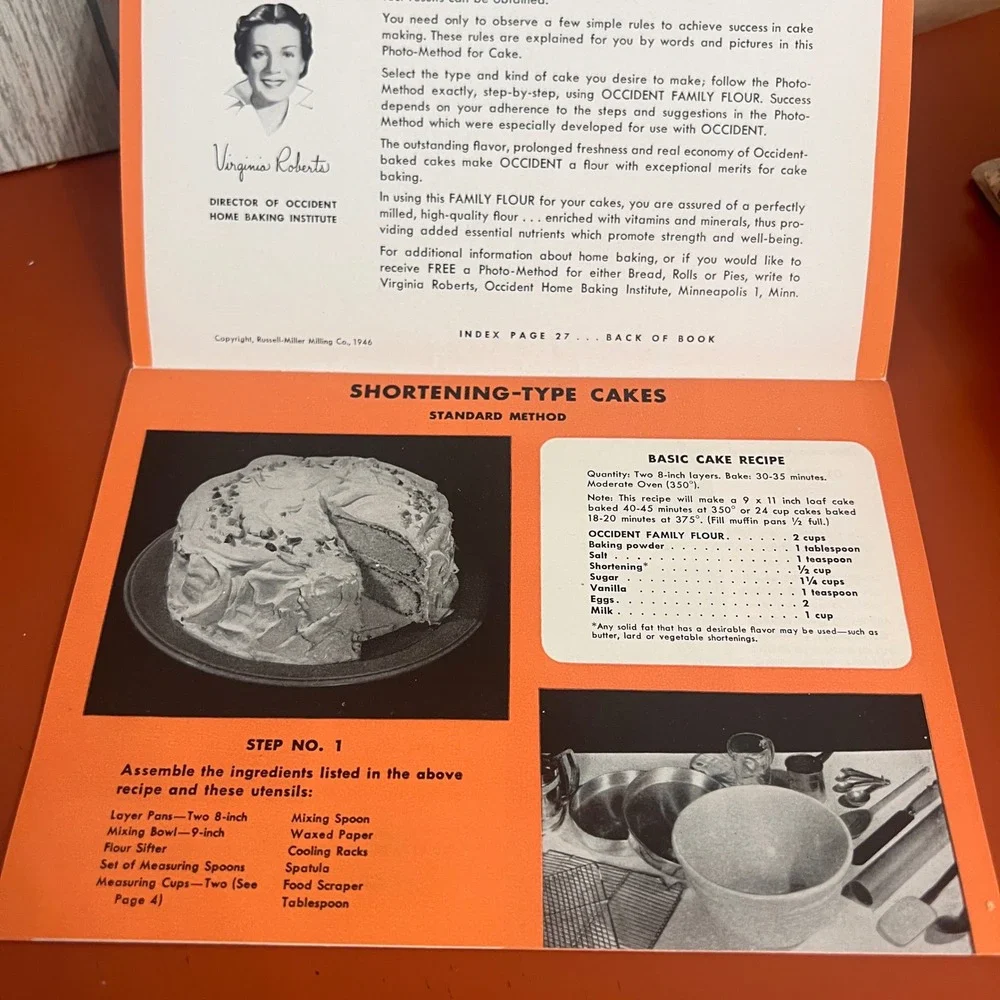 Vintage 1946 The Photo-Method For Cake Virginia Roberts Occident Flour Cookbook